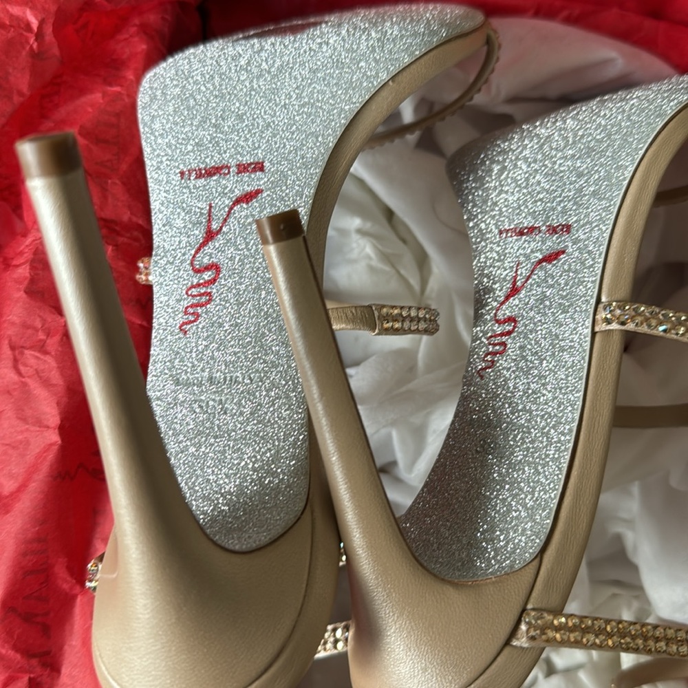 Rene Caovilla supercleo gold snake crystal sandal stiletto Sz 38.5 with box - Picture 9 of 13